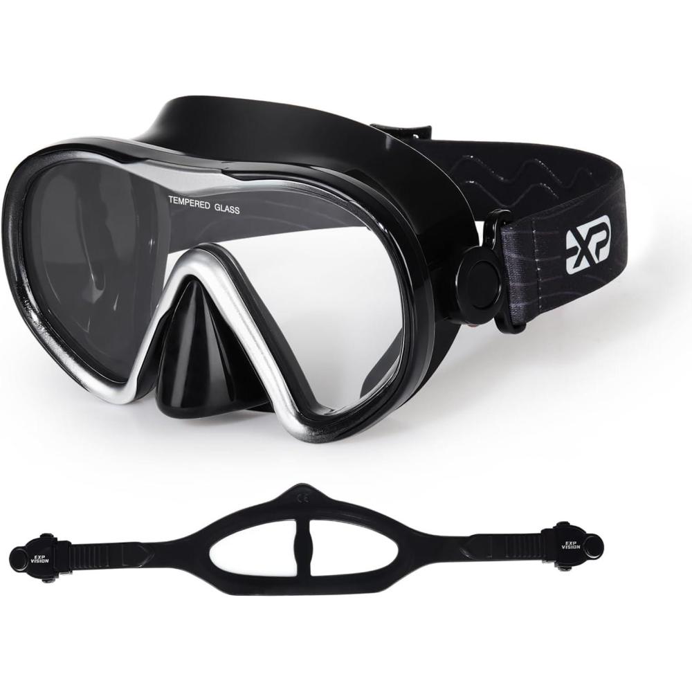 imageScuba Diving Mask for Adults AntiFog Swim Mask Wide View Swimming Goggles with Nose Cover Professional Snorkeling Goggles Gear Tempered Glass Lens with Fabric Strap for Men WomenBlack