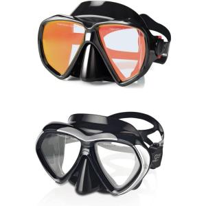 2pcs Diving mask Set for Snorkeling Freediving Swimming (Black +Blue Lens)