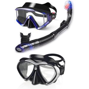 2pcs Diving mask Top Dry Snorkel Set for Snorkeling Freediving Swimming (Black +Blue Set)