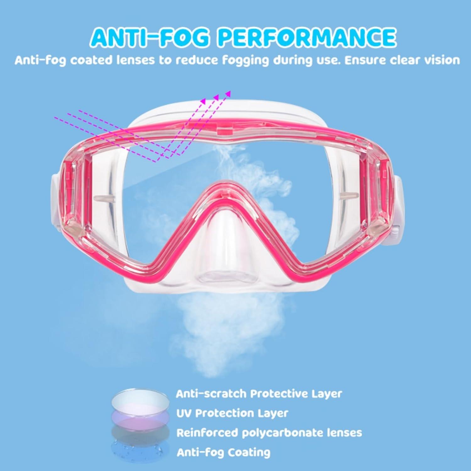 image180 Panoramic Kids Swim Goggles Pano 3 Kids Diving Mask AntiFog ampLeakProof Child Swim Mask Unbreakable PC Lens Kids Goggles with Nose Cover for Boys amp Girls Age 414Bright Pink