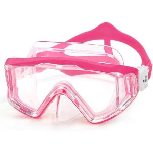 180° Panoramic Kids Swim Goggles – Pano 3 Kids Diving Mask, Anti-Fog &Leak-Proof Child Swim Mask Unbreakable PC Lens Kids Goggles with Nose Cover for Boys & Girls (Age 4-14)(Bright Pink)