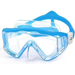 180° Panoramic Kids Swim Goggles – Pano 3 Kids Diving Mask, Anti-Fog &Leak-Proof Child Swim Mask Unbreakable PC Lens Kids Goggles with Nose Cover for Boys & Girls (Age 4-14)(Blue)