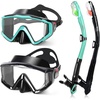 2 Pack Snorkel Mask for Adults – 180° Panoramic View, Anti-Fog Shatterproof PC Lens, Dry Snorkel Set for Diving, Swimming & Travel(Aqua+Black)