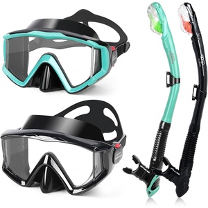 2 Pack Snorkel Mask for Adults – 180° Panoramic View, Anti-Fog Shatterproof PC Lens, Dry Snorkel Set for Diving, Swimming & Travel(Aqua+Black)