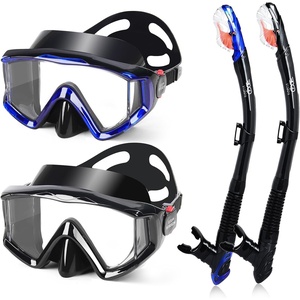 2 Pack Snorkel Mask for Adults – 180° Panoramic View, Anti-Fog Shatterproof PC Lens, Dry Snorkel Set for Diving, Swimming & Travel(Black+Blue)