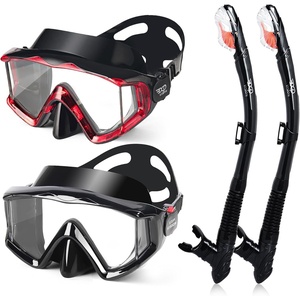 2 Pack Snorkel Mask for Adults – 180° Panoramic View, Anti-Fog Shatterproof PC Lens, Dry Snorkel Set for Diving, Swimming & Travel(Black+Red)